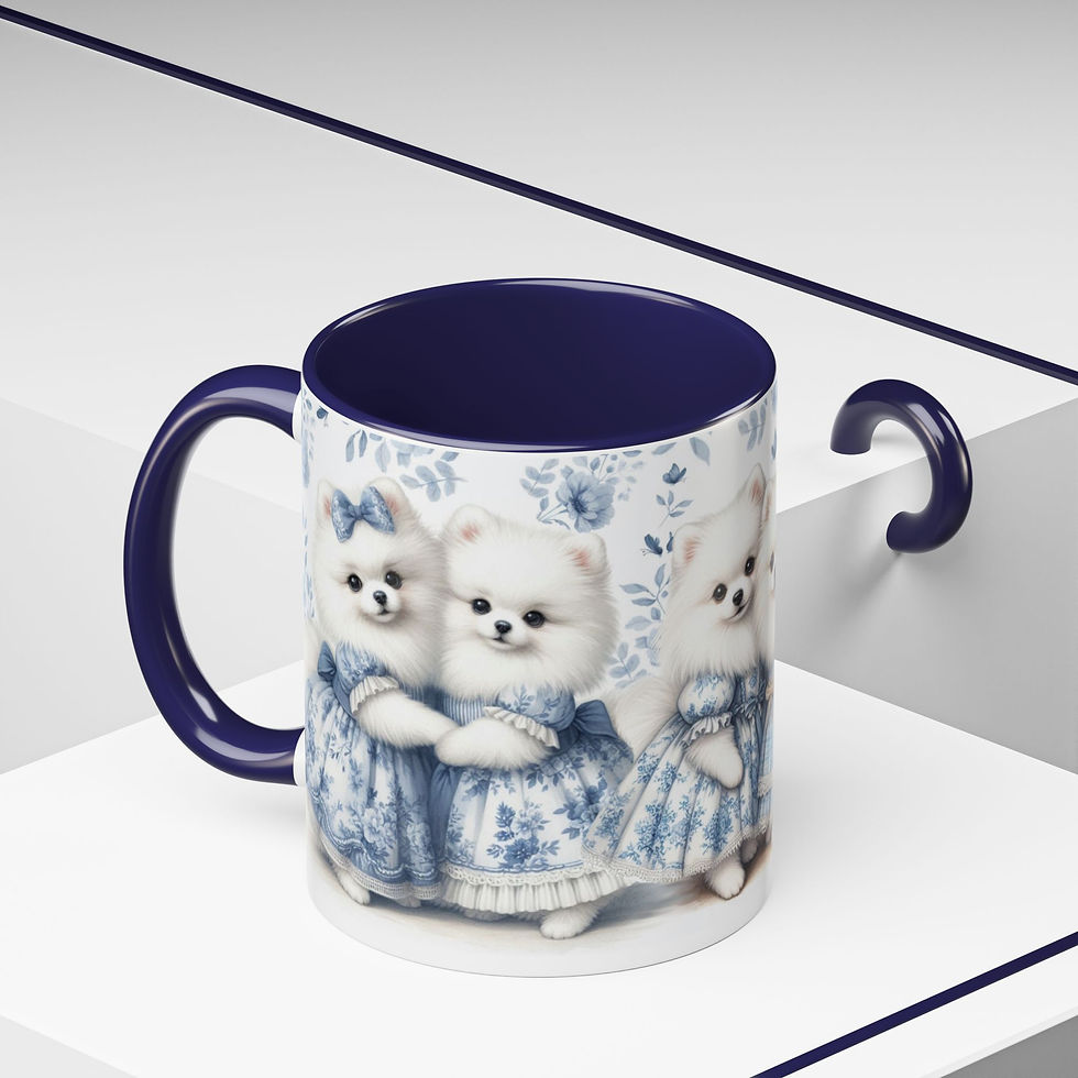 Thumbnail: Pomeranian (White)"Blues" - Accent Coffee Mug 11 oz - Toile de Jouy