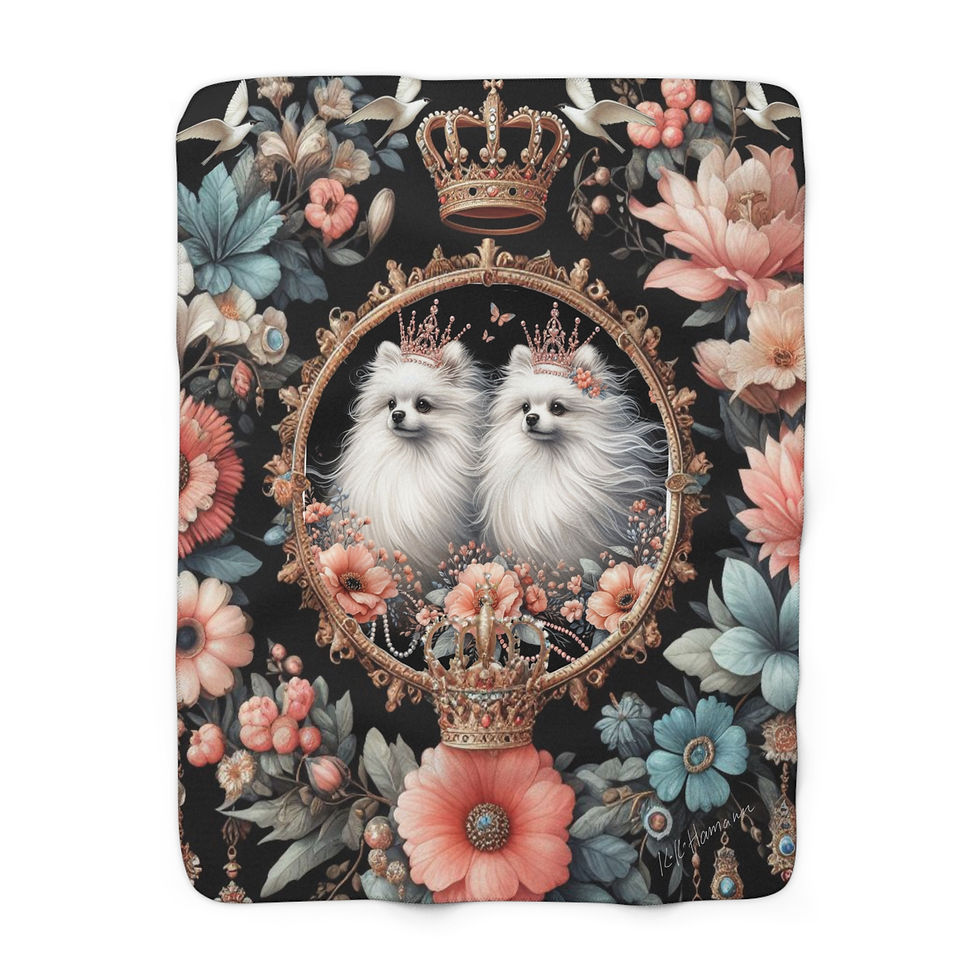 Pomeranian (White) "Royals"  -Sherpa Blanket 