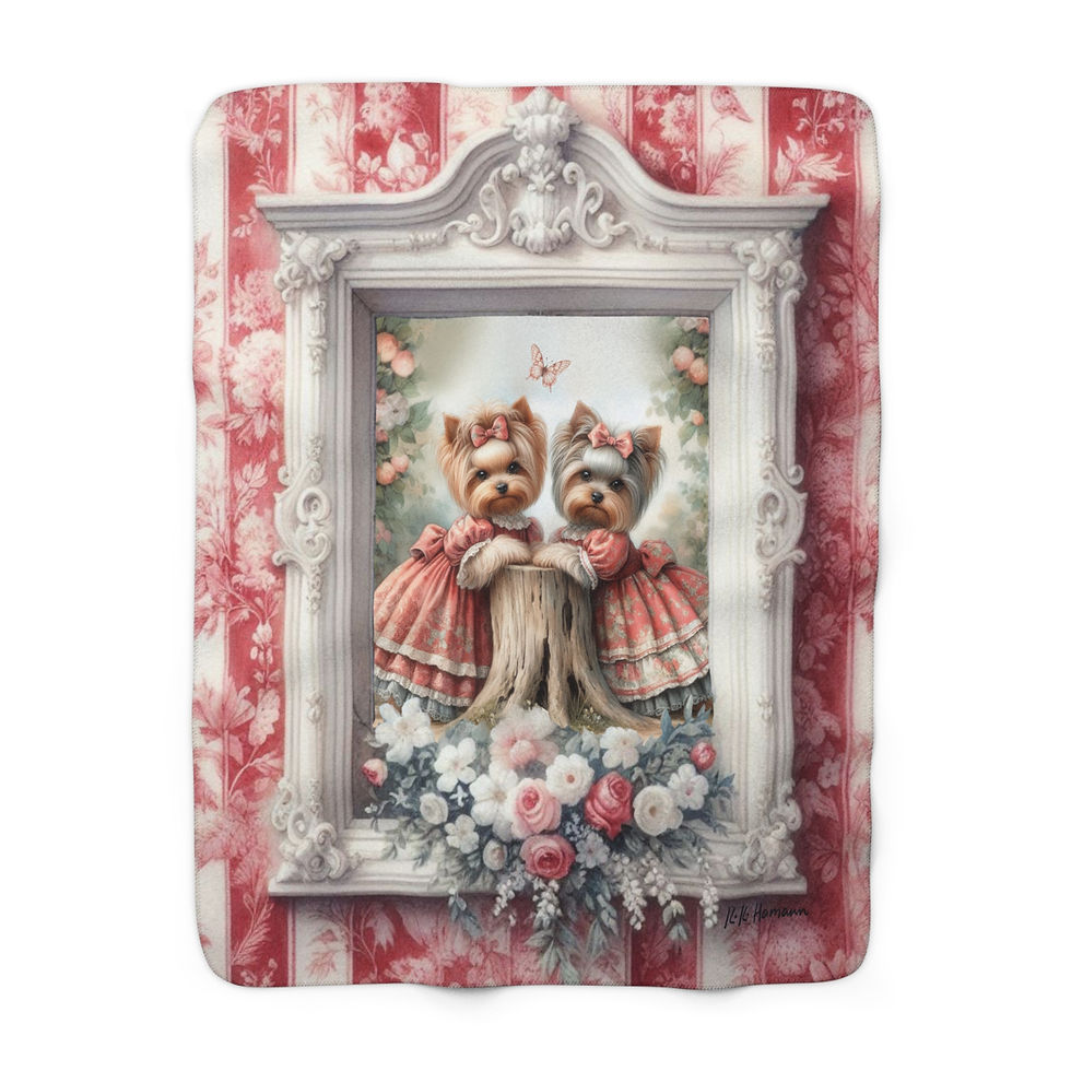 Yorkie  - "Toile de Jouy"  -Sherpa Blanket - Super Soft