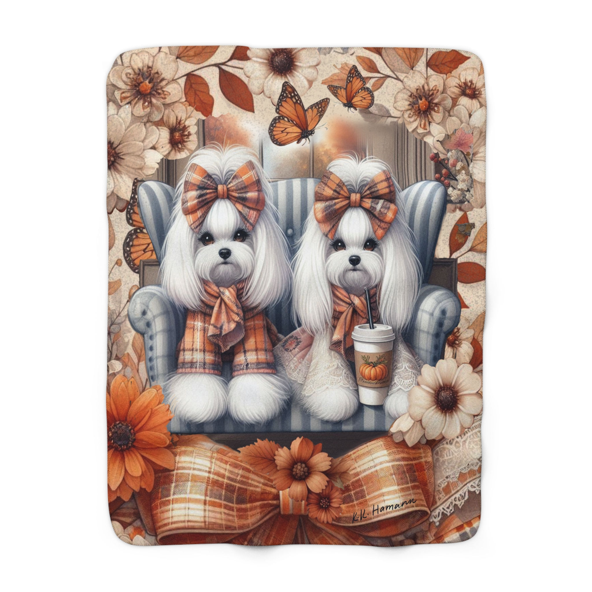 Maltese - "Pumpkins"  -Sherpa Blanket - Super Soft