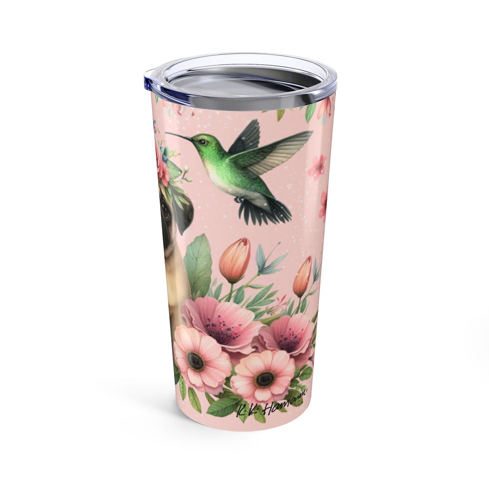 Thumbnail: Pug (Fawn)  and Hummingbirds - Tumbler 20oz