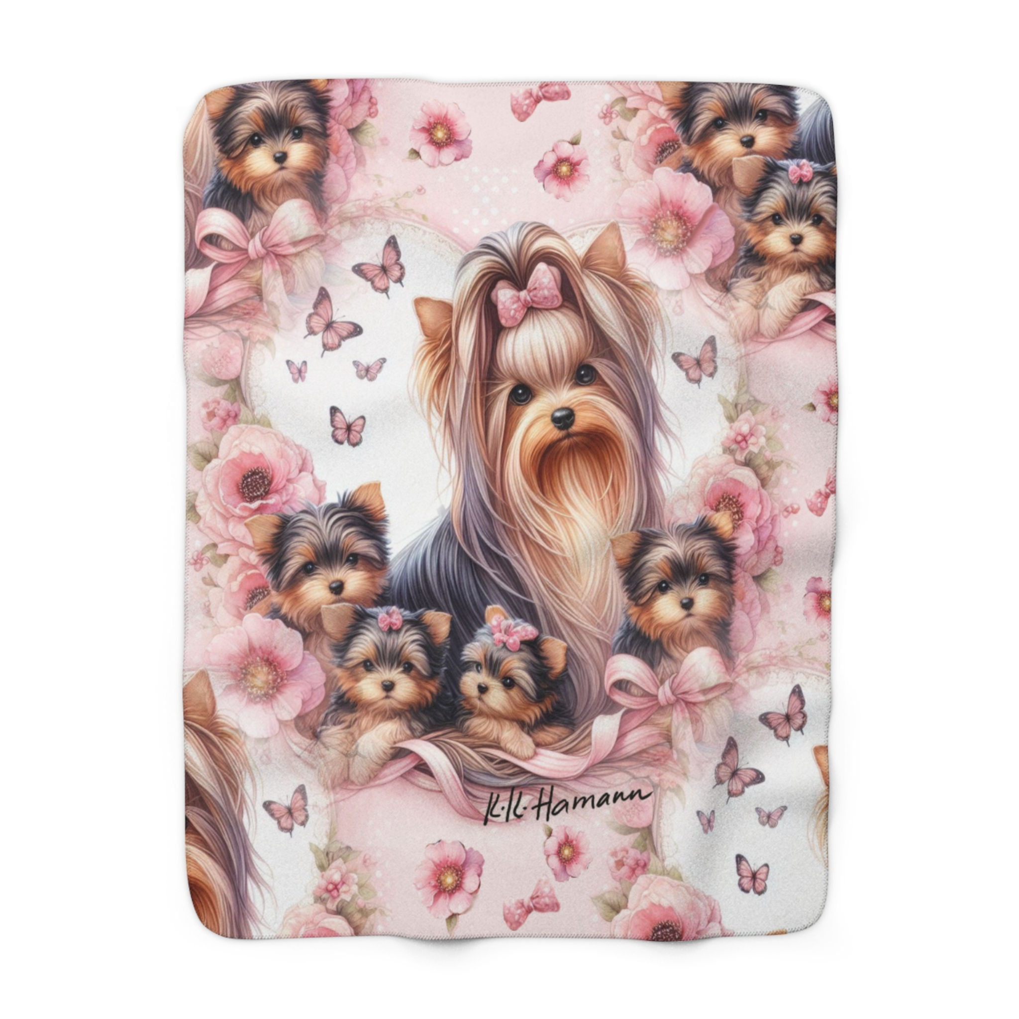 Long Hair Yorkie Mama Sherpa Fleece Blanket - Super Soft, throw size