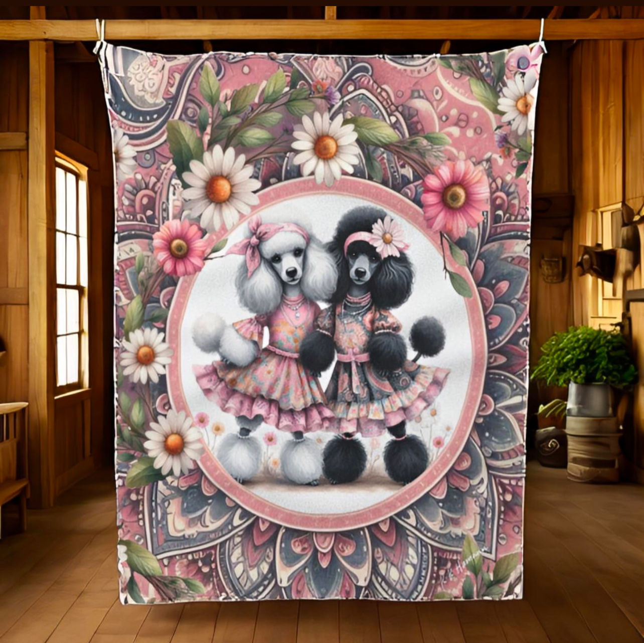 Poodle "Flower Child" -Sherpa Blanket