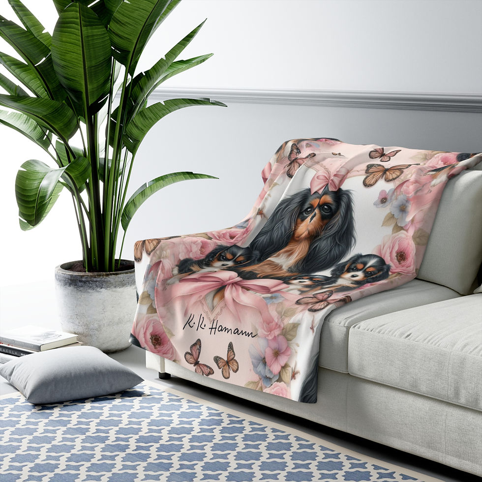 Thumbnail: Cavalier Black and Tan  Mama Sherpa Fleece Blanket - Super Soft, throw size