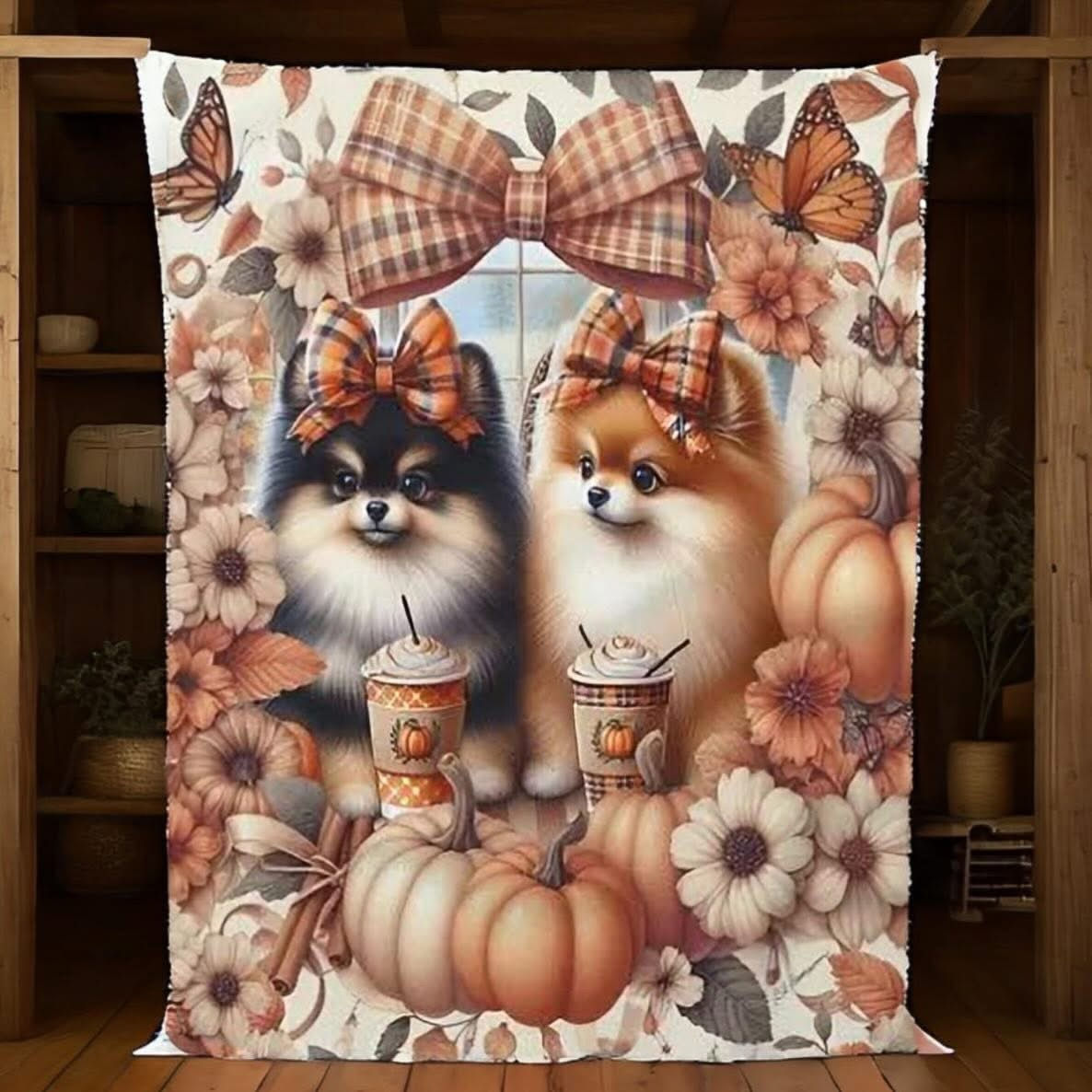 Pomeranian - "Pumpkins" -Sherpa Blanket - Super Soft