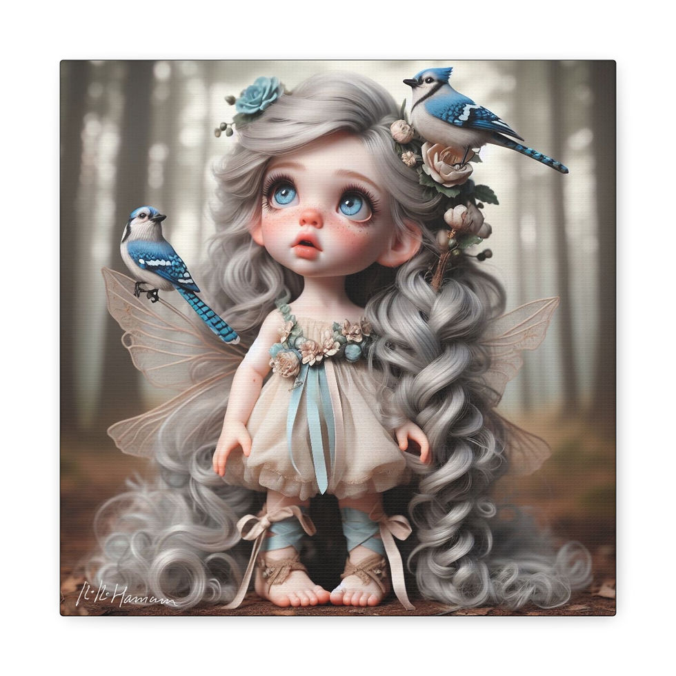 Thumbnail: Blue Jay 2 - Canvas Print - Gallery Style -  Birdie Fairies