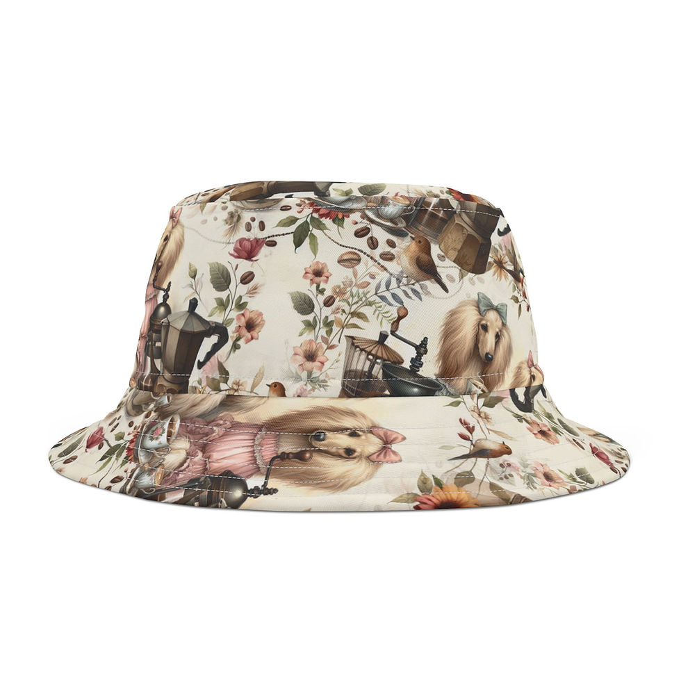 Thumbnail: Afghan Hounds-  "More Coffee please" Bucket Hat 