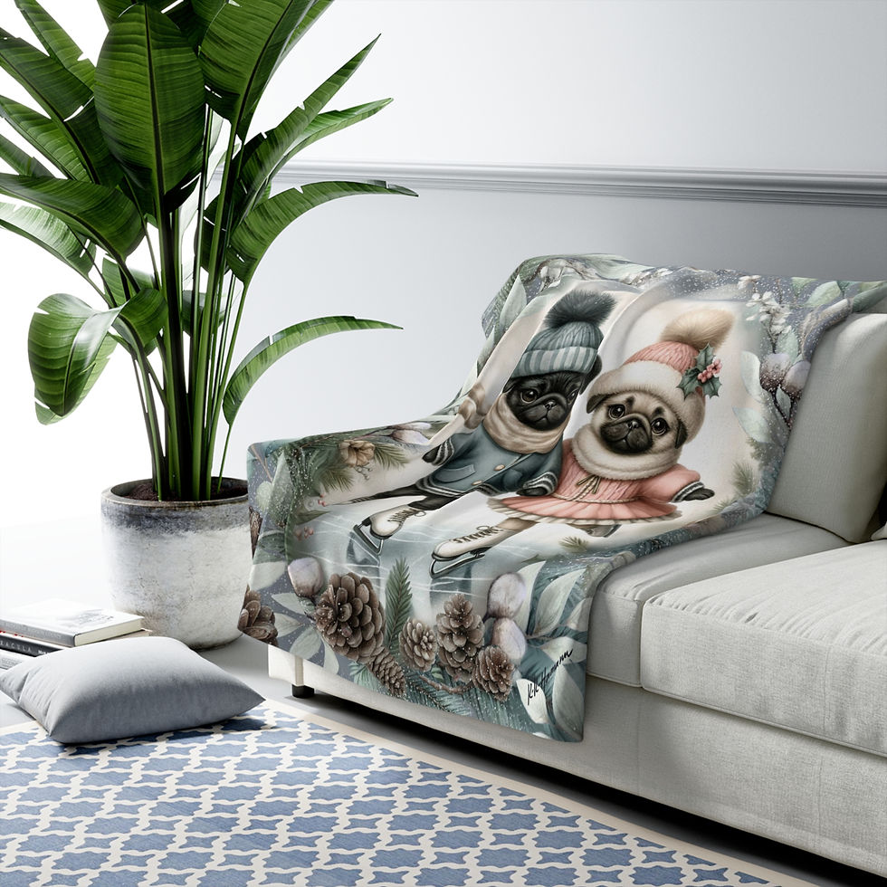 Thumbnail: Pugs - "Ice Skaters on a Date"  -Sherpa Fleece Blanket - Super Soft