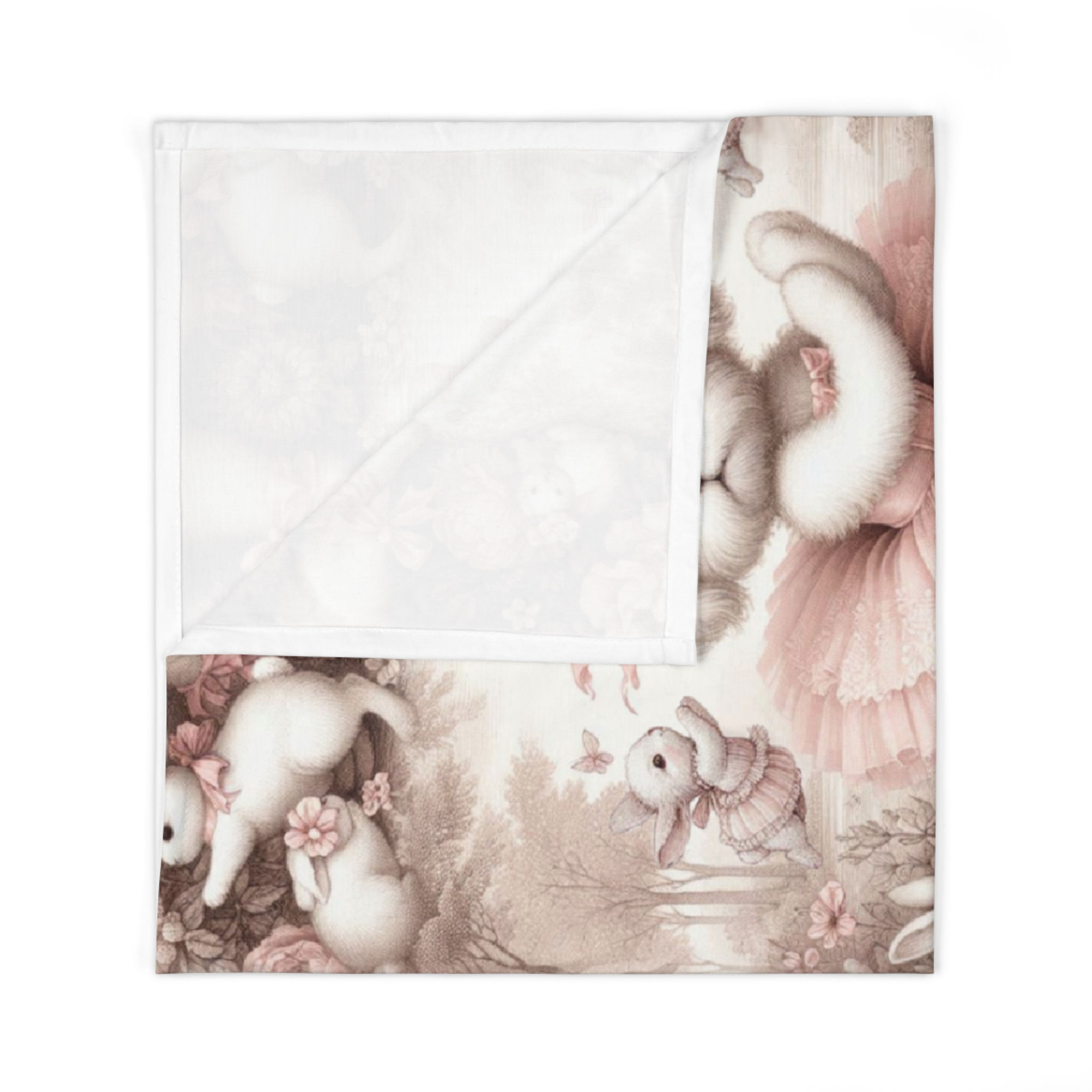 Title: “Maltese Annie Ballerina Toile Swaddle Blanket – Light Pink & Brown