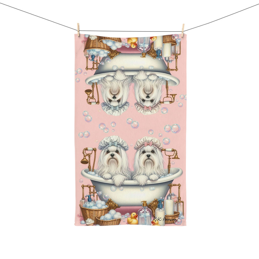 Thumbnail: Maltese  "Splish Splash" Hand Towel by Kiki Colors