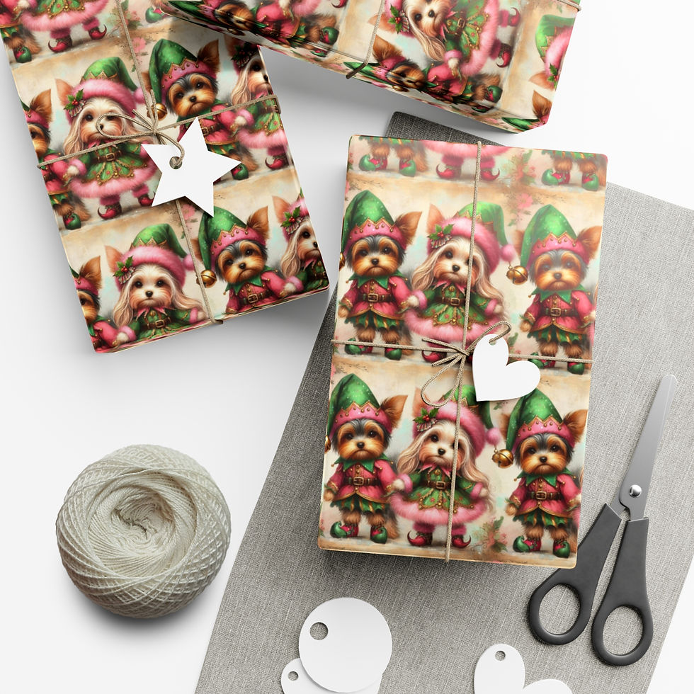 Thumbnail: Yorkie "Elves"   Gift Wrap Paper - Satin/ Matte 3 Different Sizes