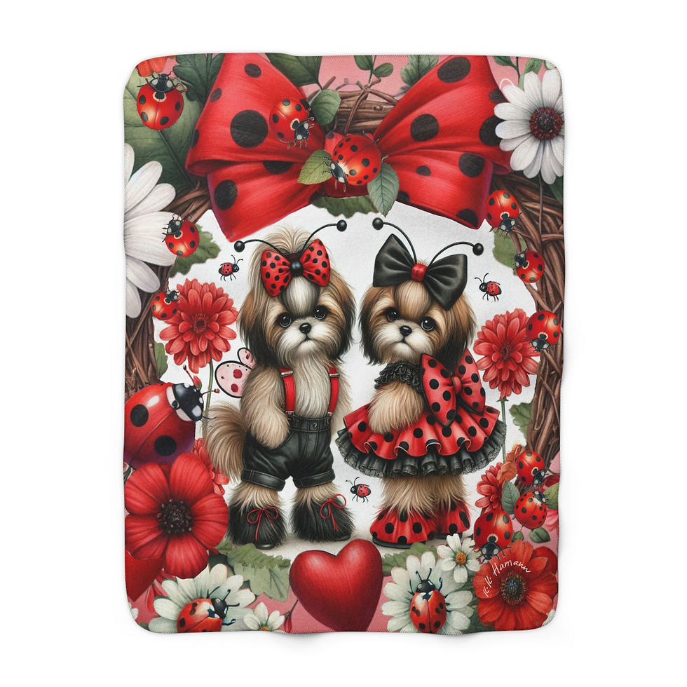 ShihTzu- "Lady Bugs"  -Sherpa Blanket - Super Soft