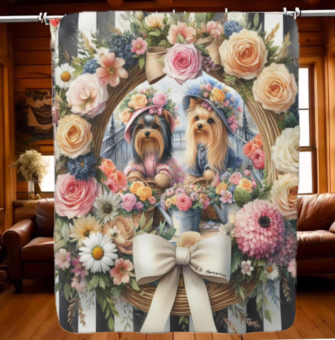 Yorkie "My Fair Florists"  -Sherpa Blanket 