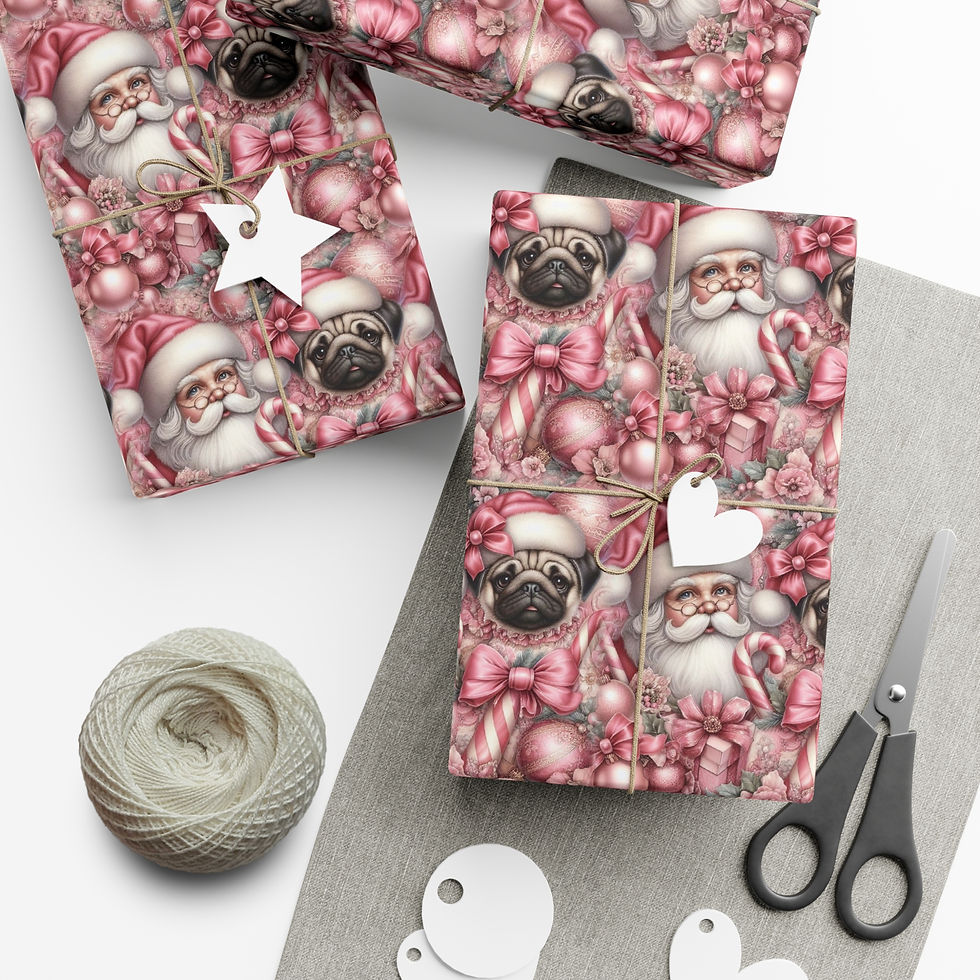 Pug "Pink Santa" Gift Wrap Papers - Satin or Matte in 3 Different Sizes