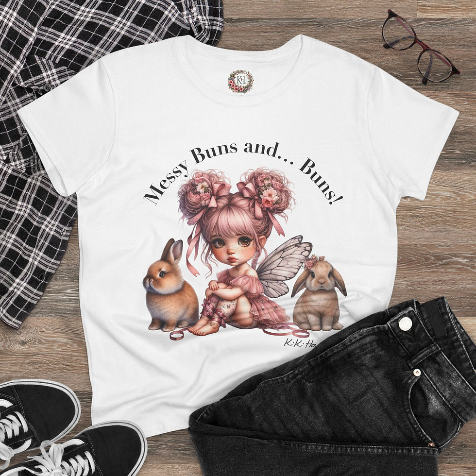 Thumbnail: Bunnies - "Messy Buns and Buns" - Women's Midweight Cotton Tee