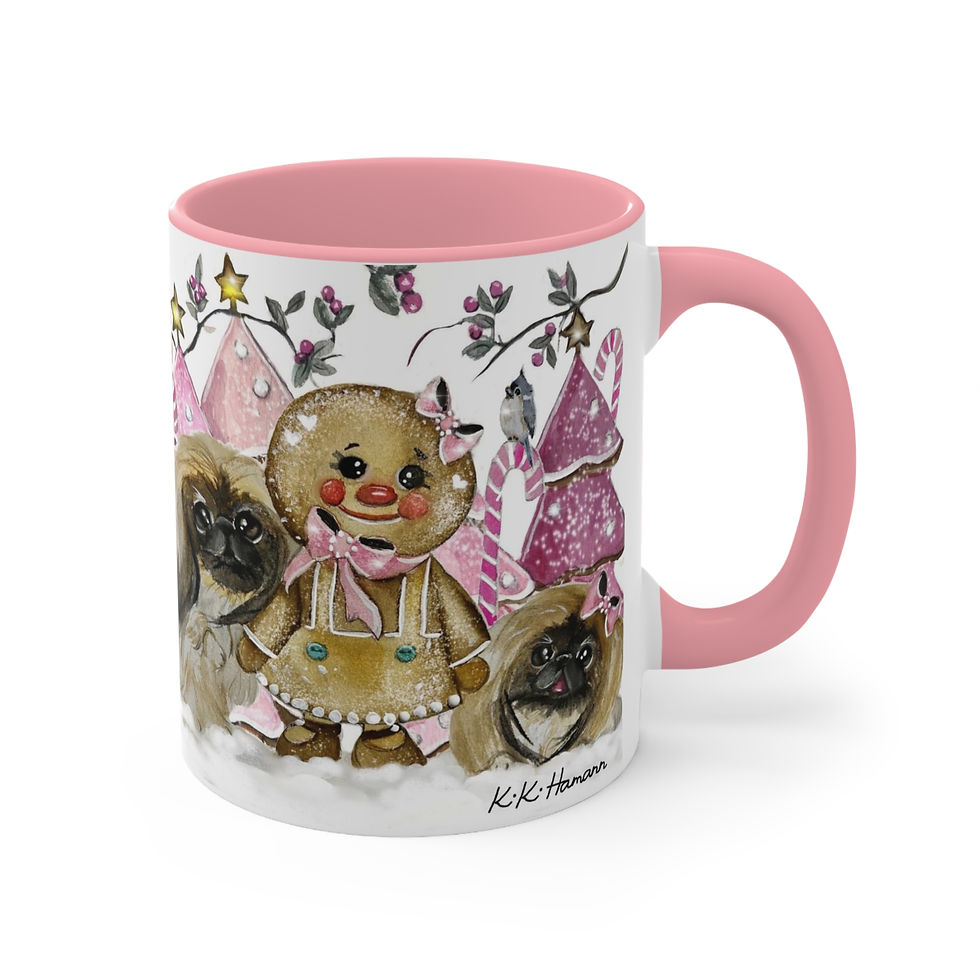 Thumbnail: Pink Christmas  Art Mug -  Pekingese Edition