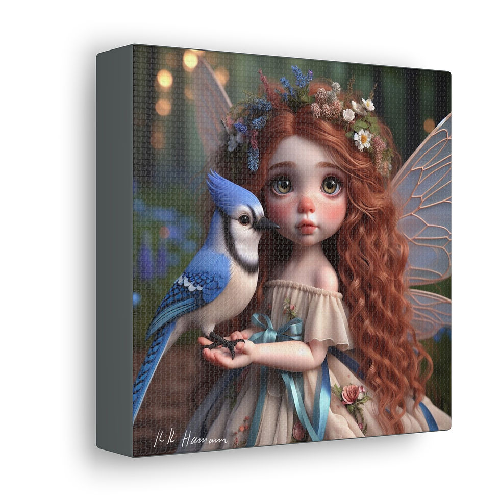 Thumbnail: Blue Jay 5 - Canvas Print - Gallery Style -  Birdie Fairies