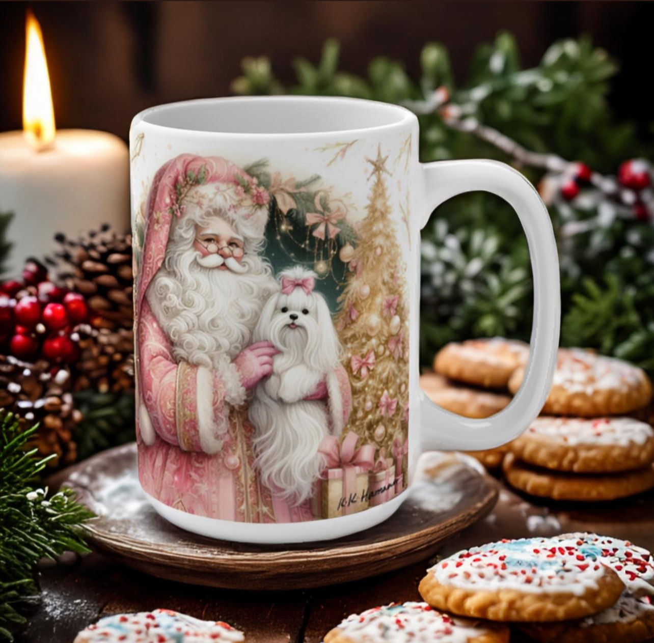 Maltese - "Pink Santa" 15oz - Super large mug