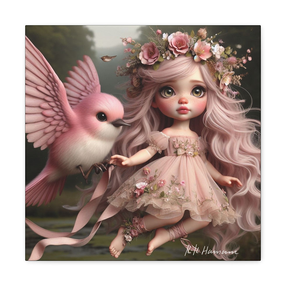 Thumbnail: Pink Headed Warbler 3 - Canvas Print - Gallery Style -  Birdie Fairies