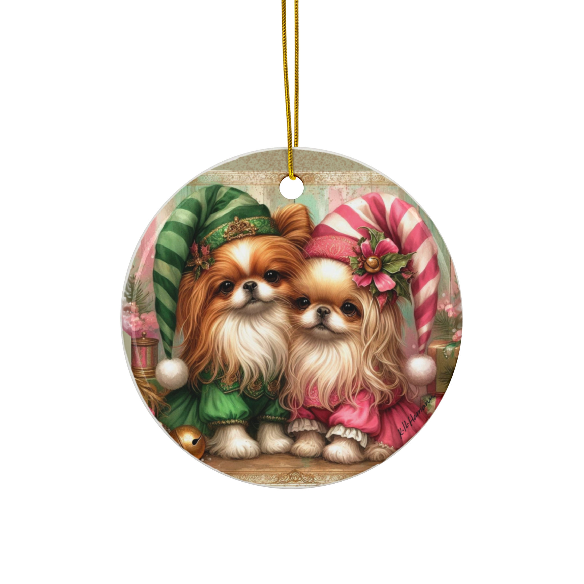 Japanese Chin 1 "Elves", ceramic circle ornament