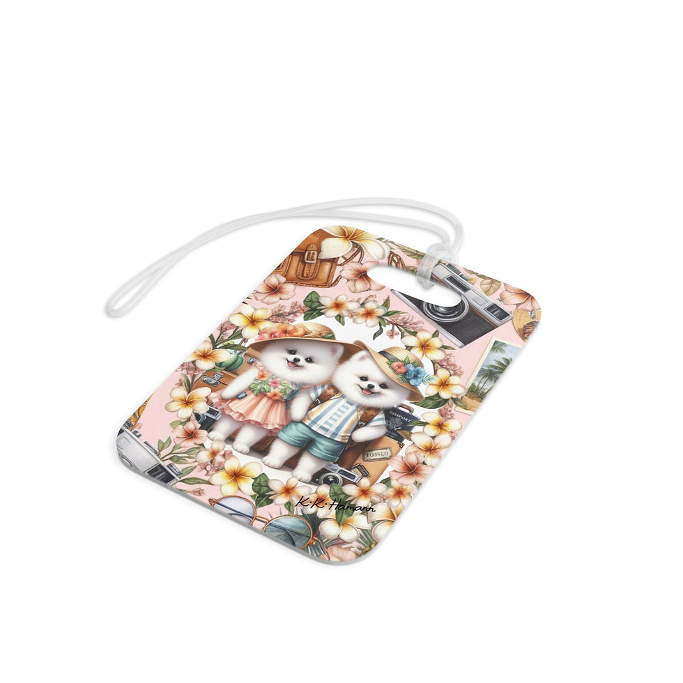 Thumbnail: Pomeranian (White) "Tourists" Luggage Tags - Travel Accessories for Dog Lovers