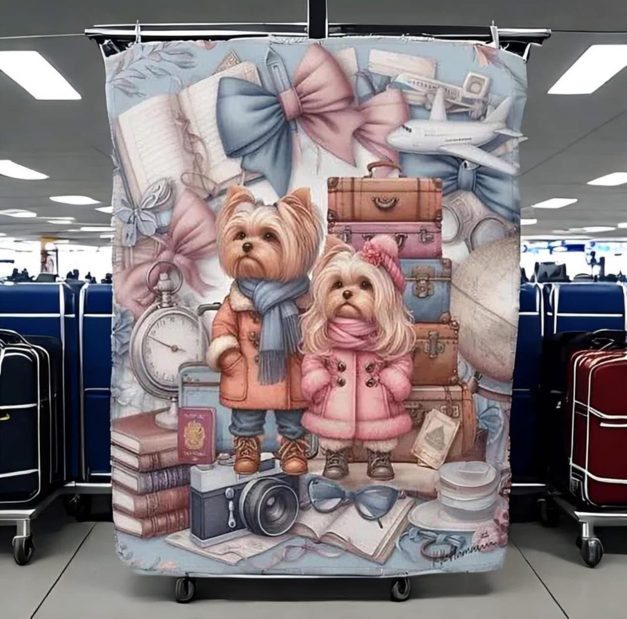 Yorkie - "World Travelers" -Sherpa Blanket - Super Soft