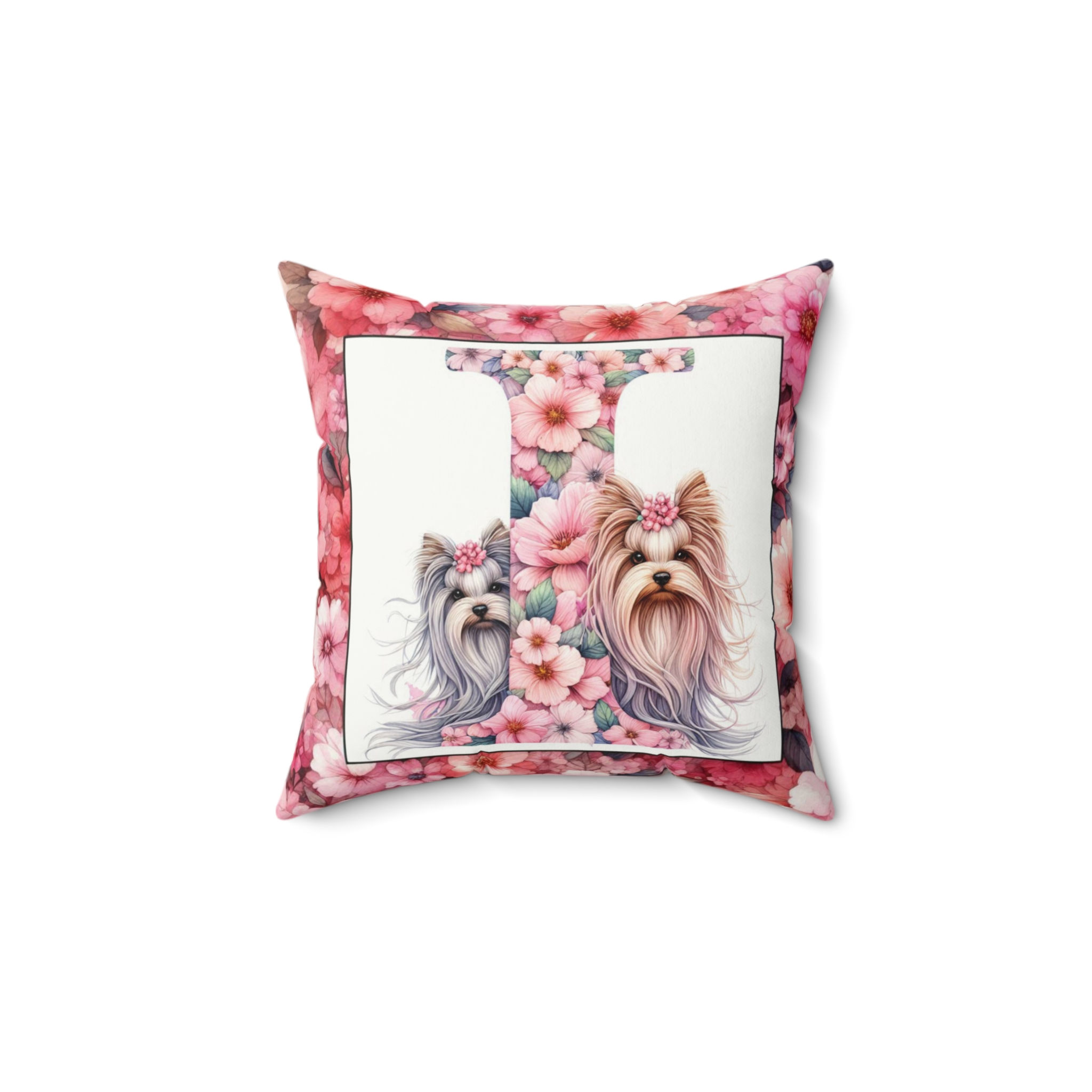 Yorkie Letter I  -Faux Suede Square Pillow - 14 x 14"