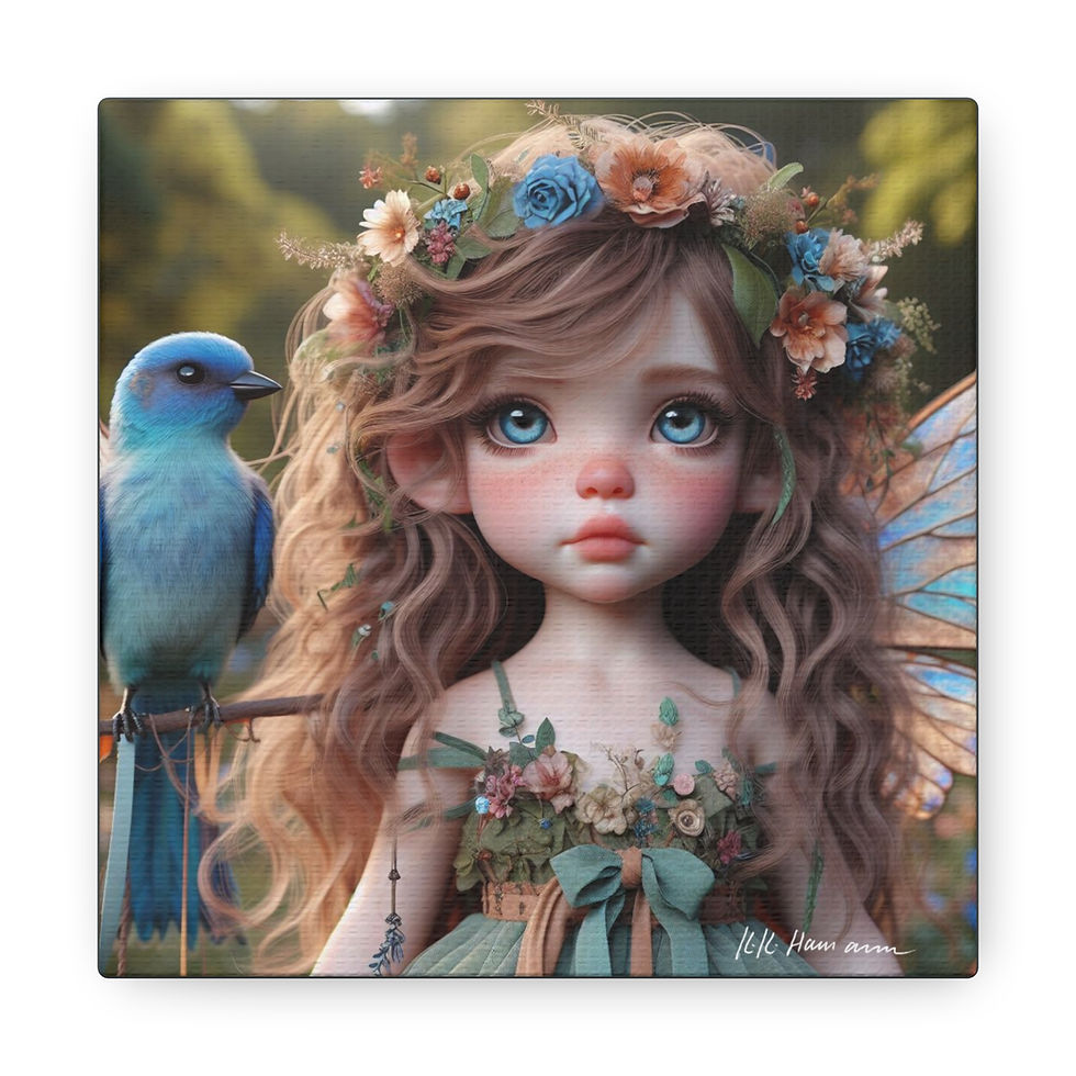 Thumbnail: Indigo Bunting  Canvas Print - Gallery Style -  Birdie Fairies