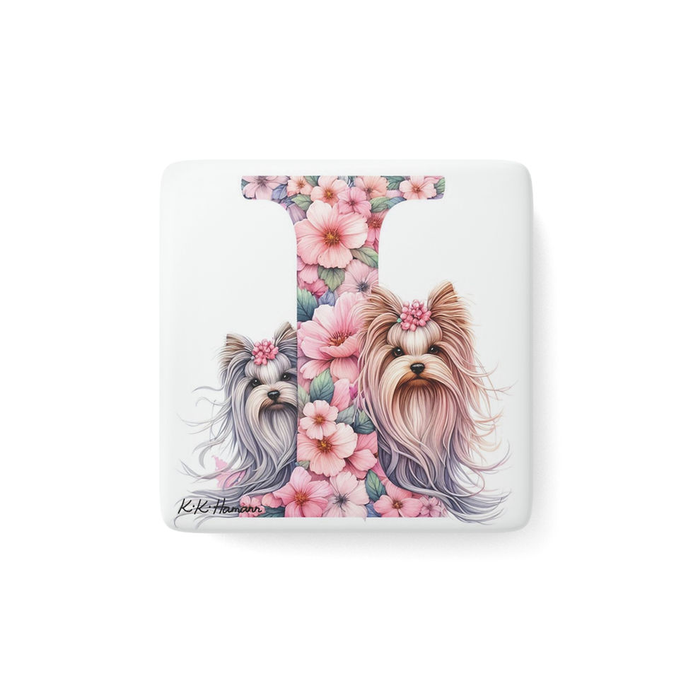 Yorkie Letter I -  2" Porcelain Magnet, Square
