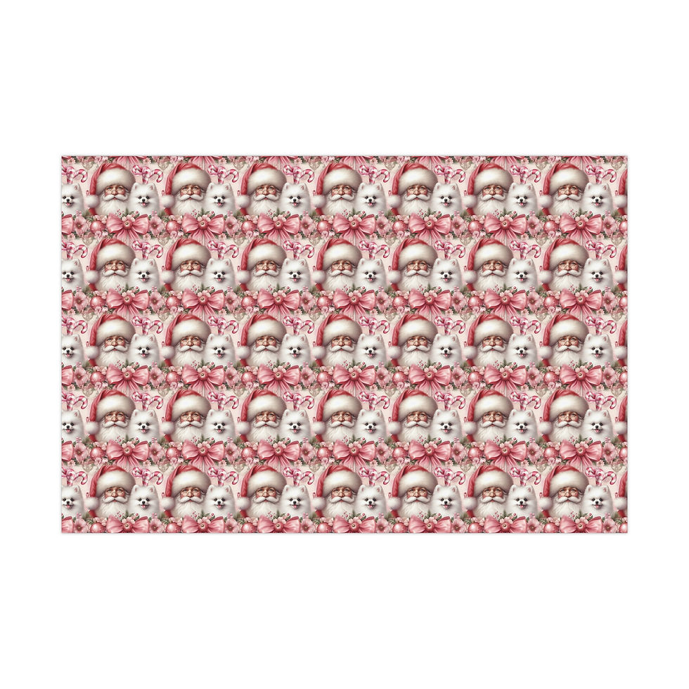 Thumbnail: Pomeranian(White) "Pink Santa" Gift Wrap Paper - Satin/ Matte 3 Different Sizes