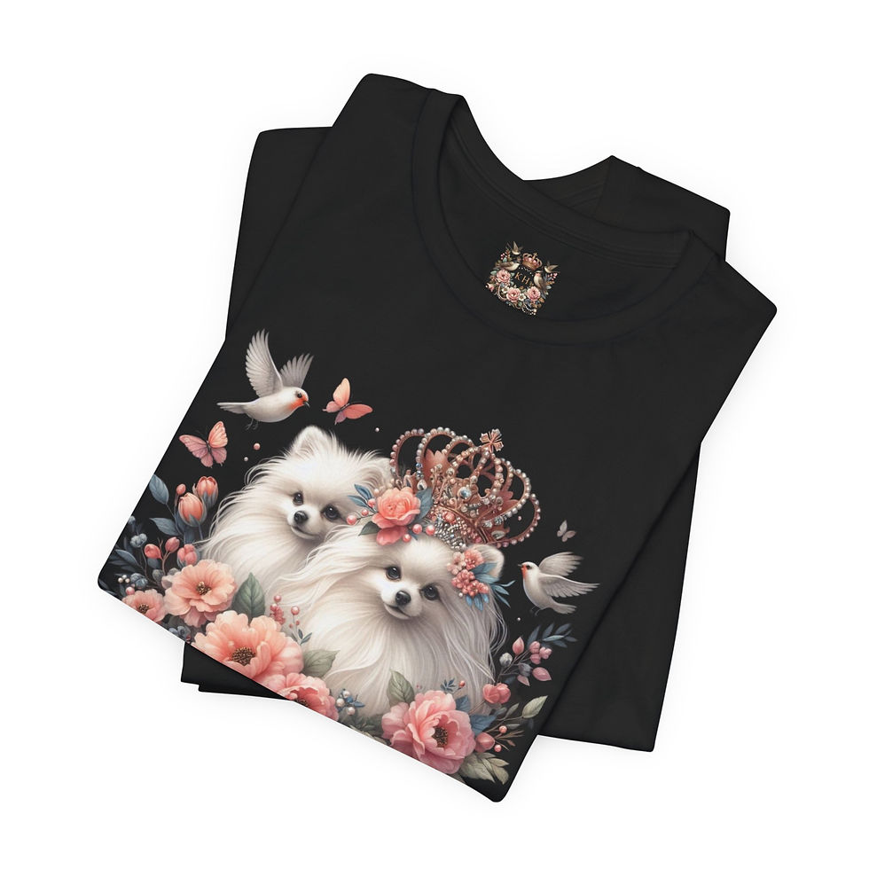 Thumbnail: Pomeranians (White) , The Little Black Shirt, Royals -"Boyfriend Tshirt  Style"