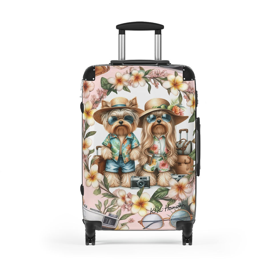 Thumbnail: Yorkie "Tourists" Hard Shell Suitcase with Floral Design , 3 sizes