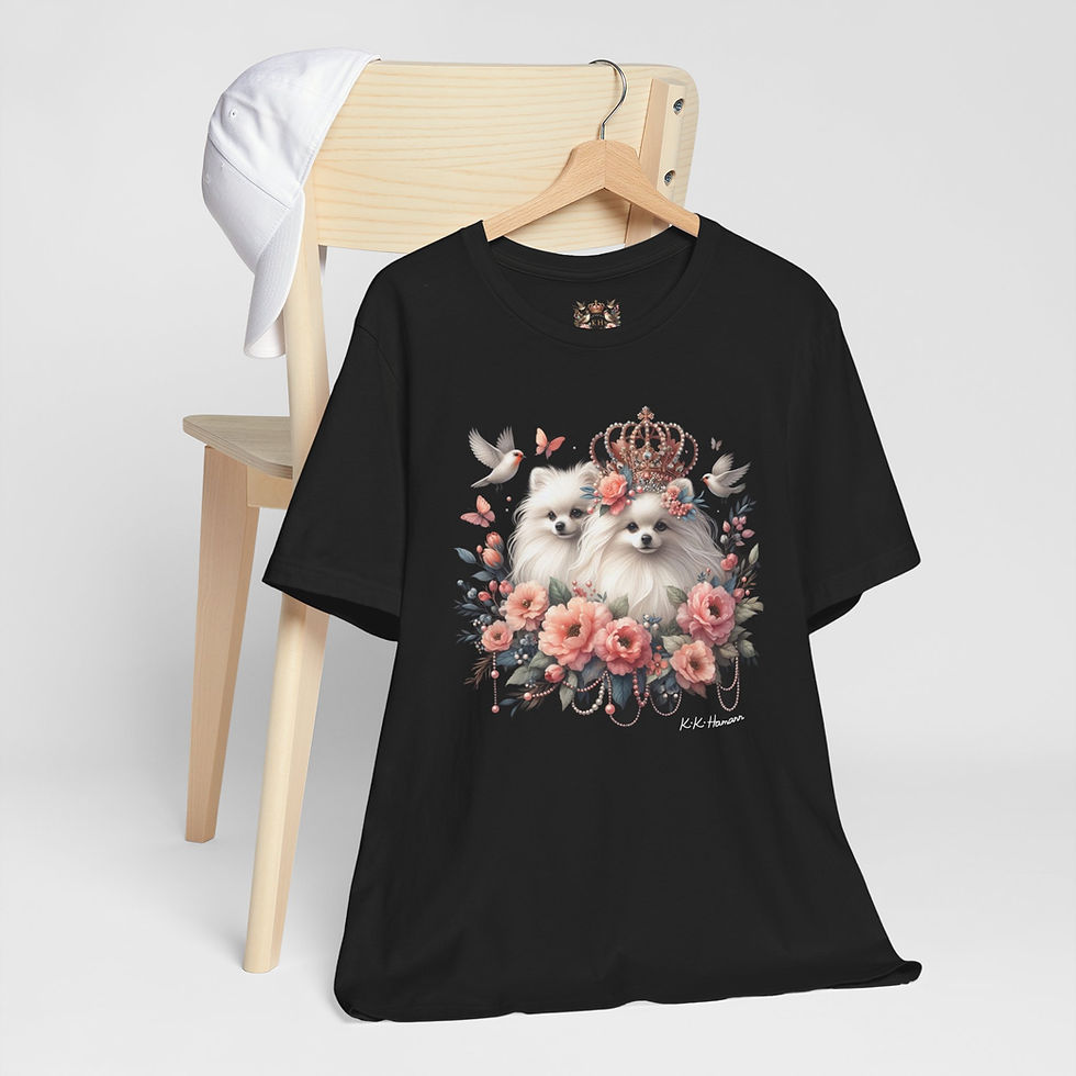Thumbnail: Pomeranians (White) , The Little Black Shirt, Royals -"Boyfriend Tshirt  Style"