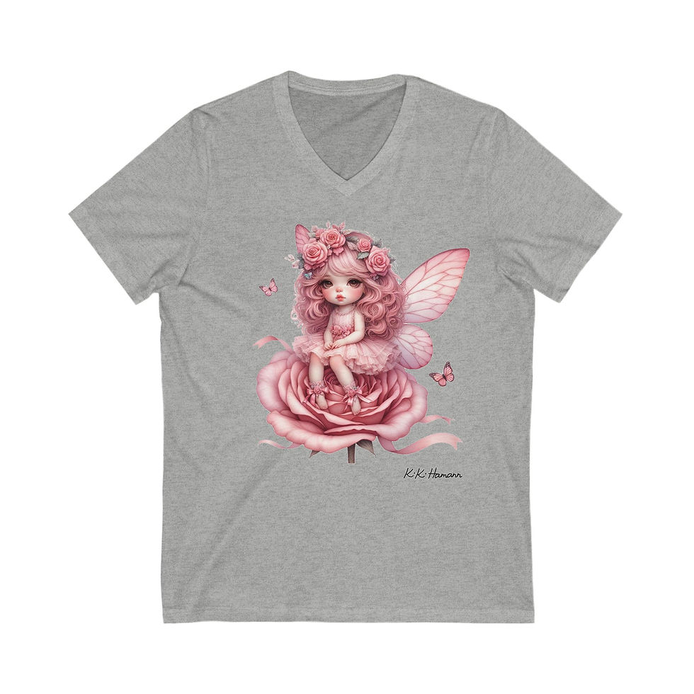 Thumbnail: Pink Rose - "Botanic Flower Fairies"  -Short Sleeve V-Neck Tee