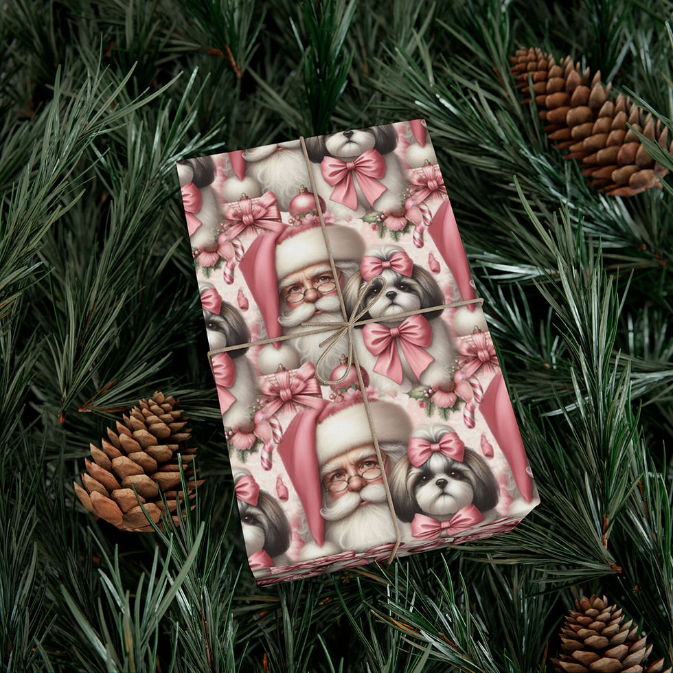 Thumbnail: ShihTzu "Pink Santa" Gift Wrap Papers - Satin or Matte in 3 Different Sizes