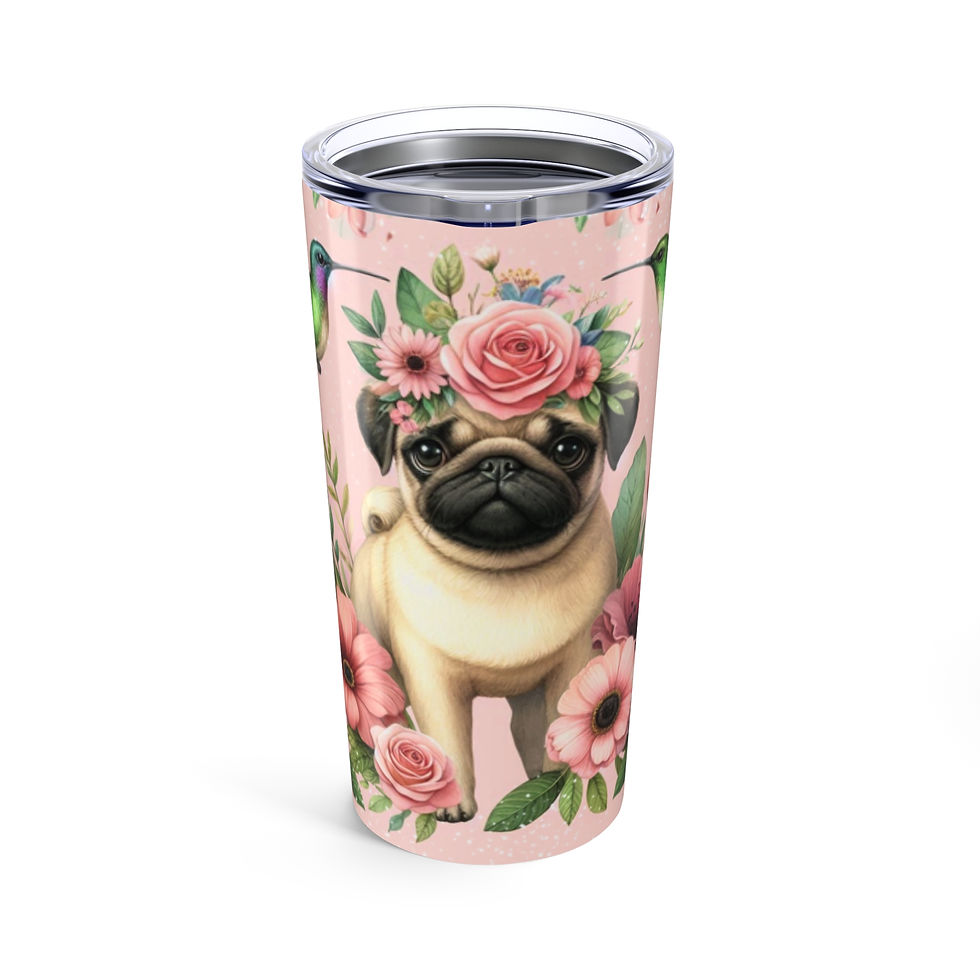Pug (Fawn)  and Hummingbirds - Tumbler 20oz