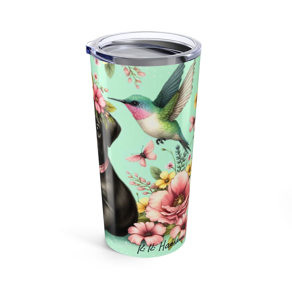 Thumbnail: Pug (Black)  and Hummingbirds - Tumbler 20oz