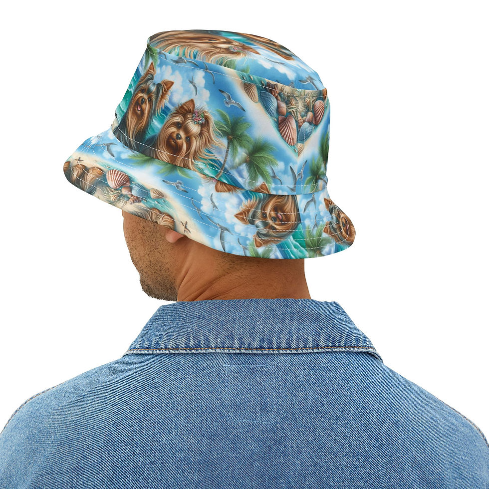 Thumbnail: Yorkies -  "Gone to the Beach" Bucket Hat 