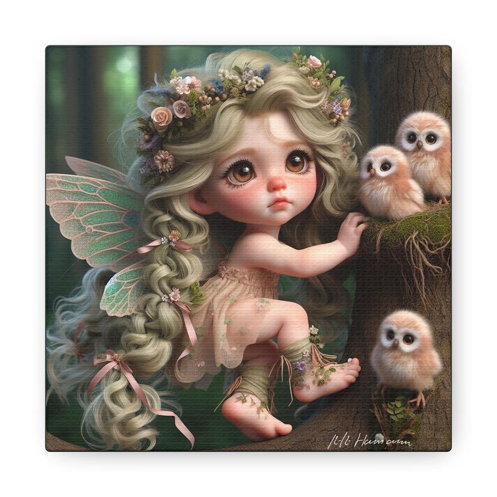 Thumbnail: Owlet 1  - Canvas Print - Gallery Style -  Birdie Fairies