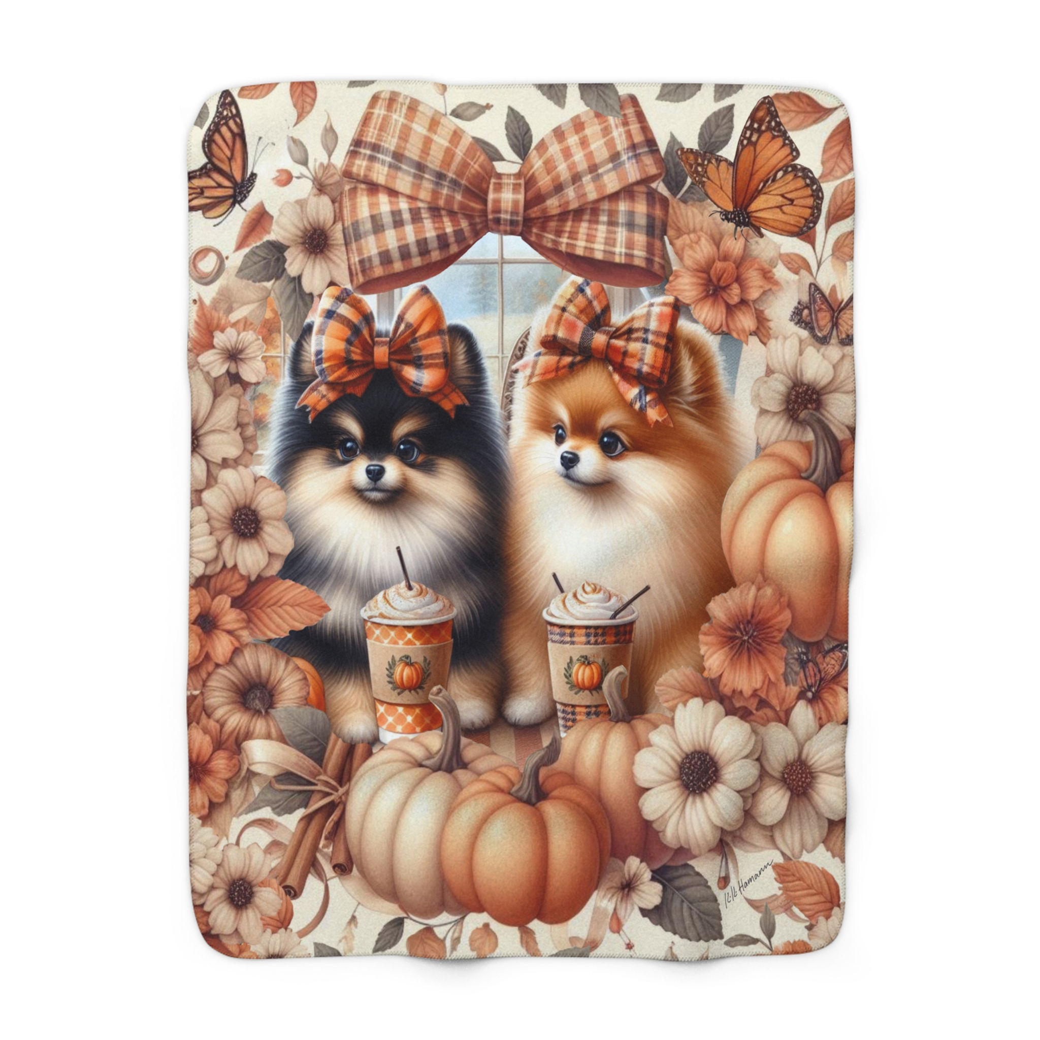 Pomeranian - "Pumpkins"  -Sherpa Blanket - Super Soft