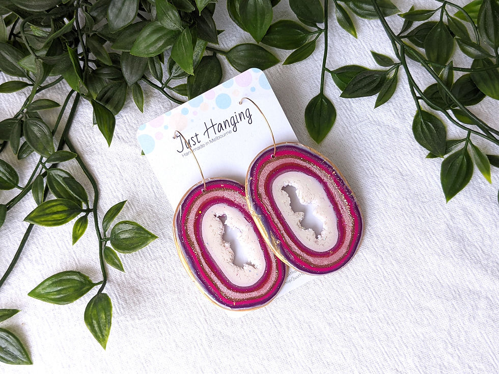 Thumbnail: Faux Pink Agate Monster Hoops