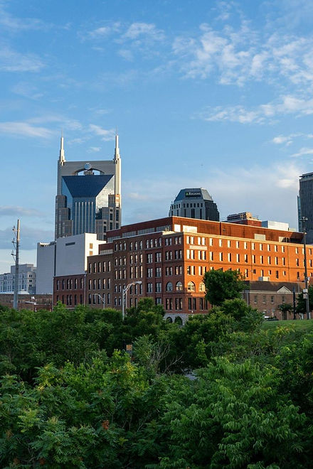 Downtown Nashville buildings at sunset
