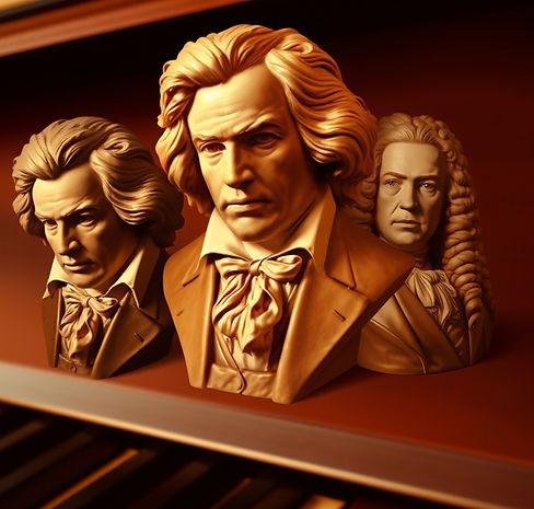 A keyboard with busts of Beethoven, Liszt and Bach overlayed. Use warm colors.jpg
