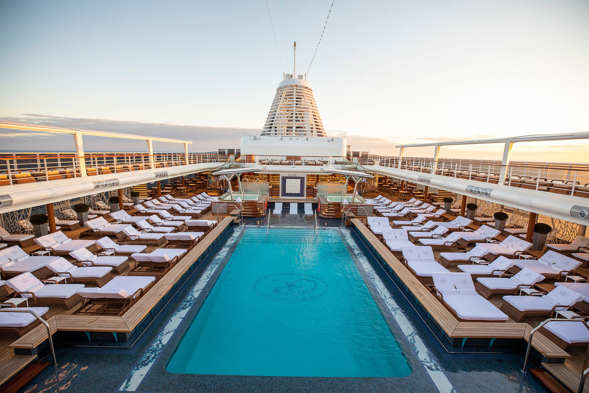 View looking down at Regent Cruise Pool Deck. Regent Luxury Cruises 