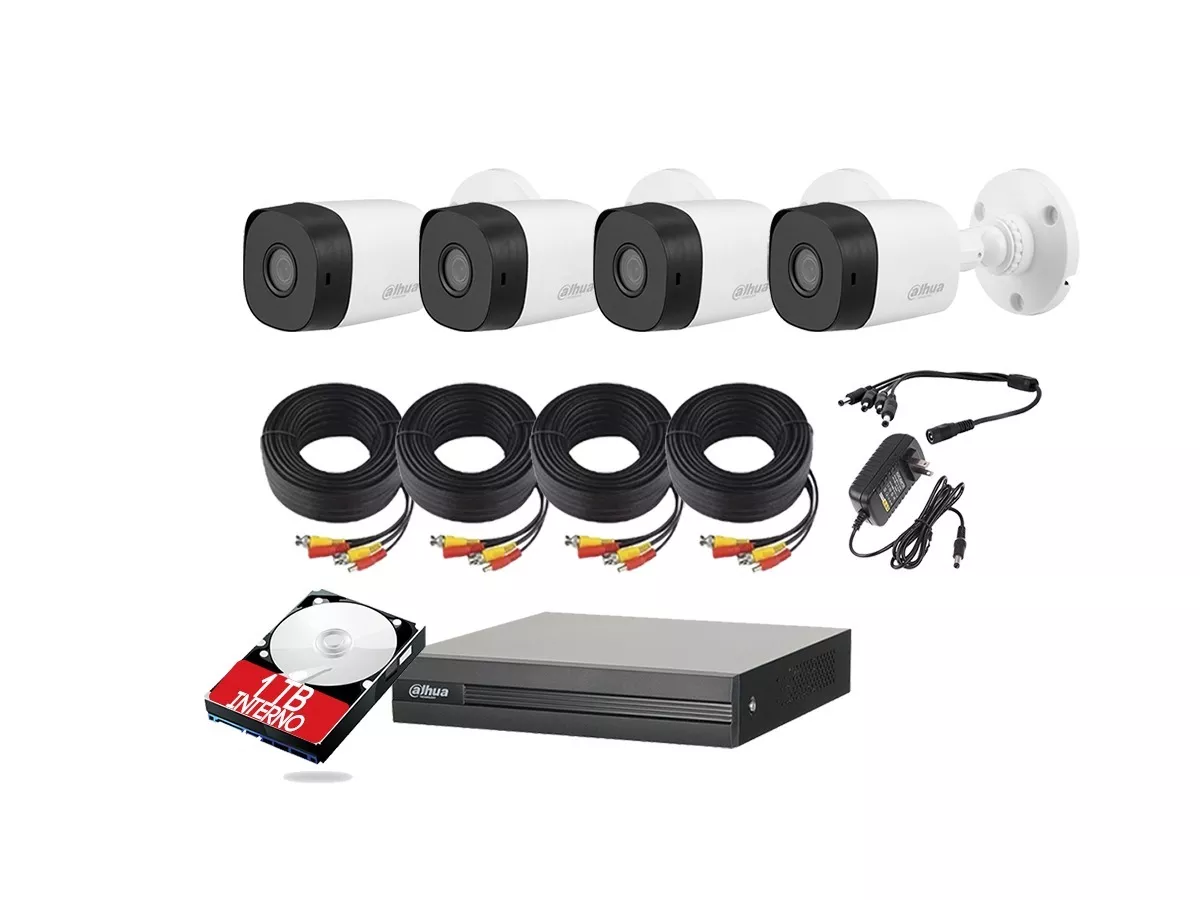 Kit XVR 1080P de 4 canales con cámaras tipo bala 1080P  (INCLUYE INSTALACION)