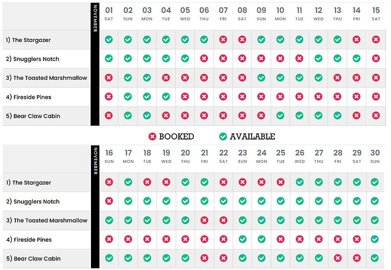 BBC November Availability Calendar as of 8/22/25