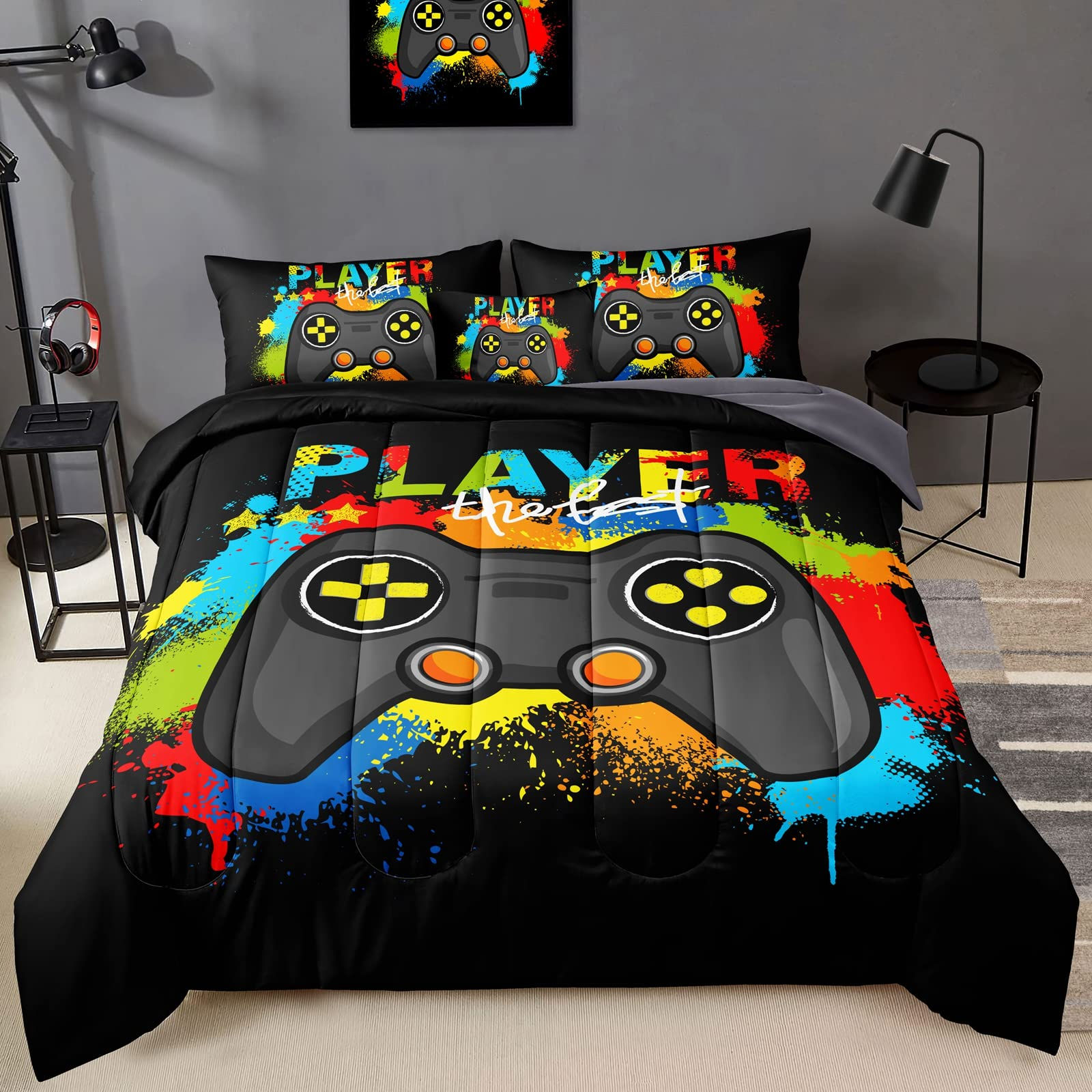 BDUCOK Gamer Comforter Set Gaming Twin SizeVideo Game Controller Comforter for B