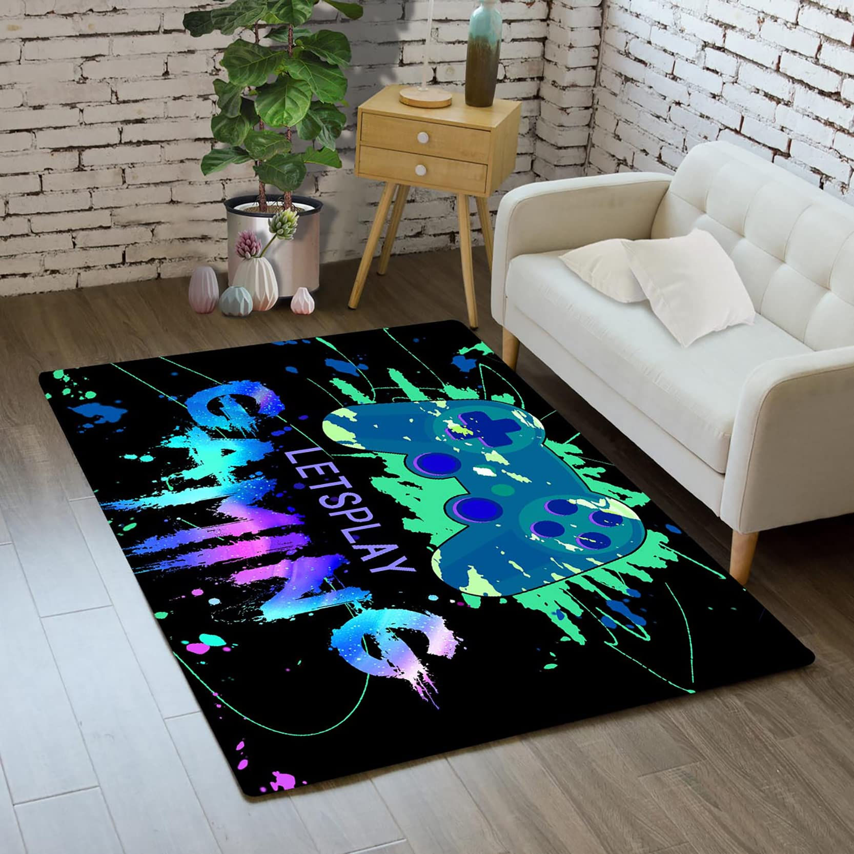 Gamer Rugs for Bedroom Boys Blue Gamepad Gaming Decor for Boys Room Video Game C