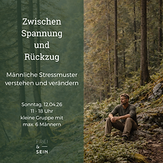Mann entspannt im Wald und Overlay-Text mit Seminarbeschreibung