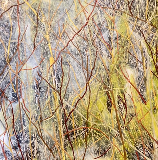 Metallic dried grasses depicted in a photo encaustic painting